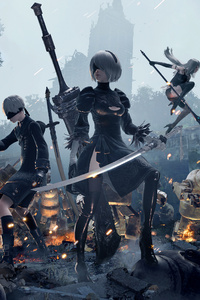 9S 2B And A2 NieR Automata 4k (320x568) Resolution Wallpaper