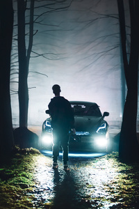 A Boy With His Nissan Gtr In Night (1080x2160) Resolution Wallpaper