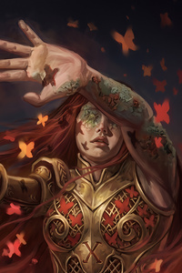 A Fantasy Warrior Commands The Red Butterflies (1080x2160) Resolution Wallpaper