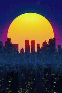 1280x2120 A Fusion Of Modern City And Synthwave Sun