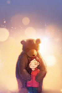 A Girl And Her Gentle Bear (1080x2160) Resolution Wallpaper