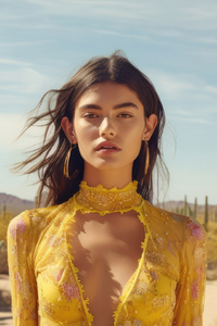 A Girl Standing Alone In The Desert Wearing A Vibrant Yellow Dress (480x854) Resolution Wallpaper