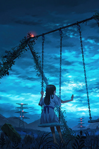 A Lone Anime Girl On Swing (320x568) Resolution Wallpaper
