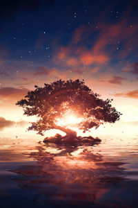 A Lonely Tree In A Surreal Sunrise (320x480) Resolution Wallpaper