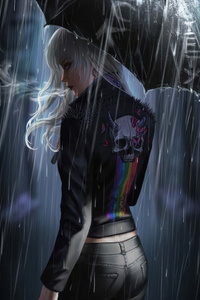 A Punk Girl Standing Alone In The Storm (1280x2120) Resolution Wallpaper