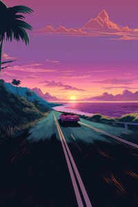 A Retro Ride Into The Horizon (1440x2560) Resolution Wallpaper