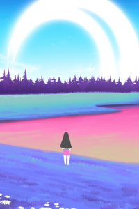 1440x2960 A World Of Colorful Dreams Girl Standing Tall