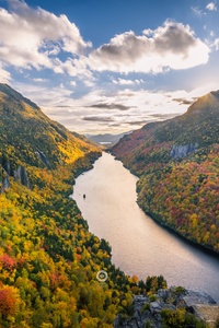 Adirondack Mountains River Clouds Trees 5k (320x480) Resolution Wallpaper