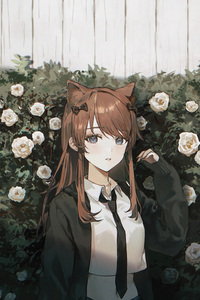 1080x2280 Adorable Anime Schoolgirl With A Background Of Flowers