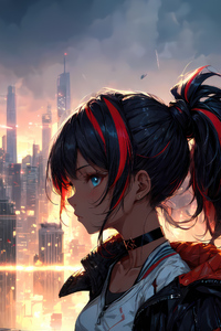 Ai Anime Girl In Big City (320x568) Resolution Wallpaper