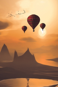 Air Balloon Landscape 4k