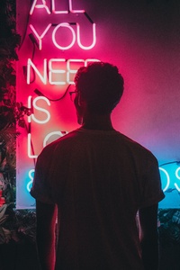 All You Need Is Love And Friends Neon Man Standing 5k (2160x3840) Resolution Wallpaper