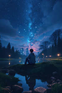 Alone Boy Midnight Thoughts By The Lake (540x960) Resolution Wallpaper