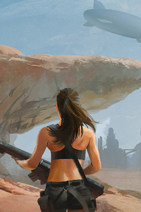 Alone Warrior Girl With Gun (1280x2120) Resolution Wallpaper