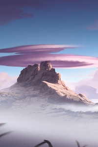 Alpha Mountains Down Birds Clouds Digital Painting 4k