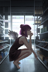 720x1280 Angel Girl In Grocery Market With Little Wings