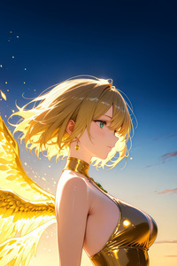 Angel Girl With Golden Wings At Sunset (360x640) Resolution Wallpaper
