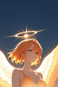 Angel Girl With Halo And Glowing Wings (360x640) Resolution Wallpaper