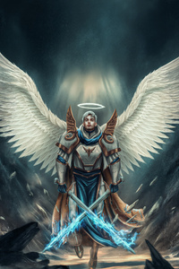 Angel Warrior With Two Blue Swords (360x640) Resolution Wallpaper