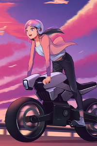 1242x2688 Anime Biker Girl Art