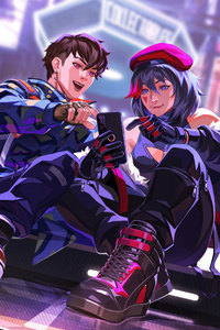 Anime Boy And Girl In The Virtual World (2160x3840) Resolution Wallpaper