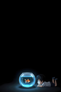 Anime Boy With Goldfish Bowl (480x854) Resolution Wallpaper