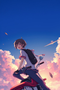 Anime Boy With Motorcycle (1280x2120) Resolution Wallpaper