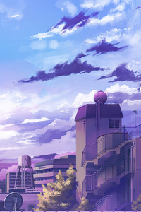1080x1920 Anime Clouds Buildings 5k
