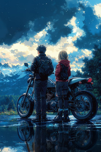 Anime Couple On Bike Together On The Peaks (1280x2120) Resolution Wallpaper