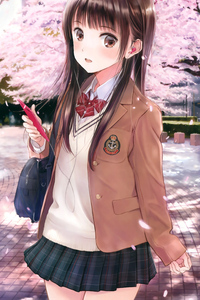 Anime Cute School Girl (540x960) Resolution Wallpaper