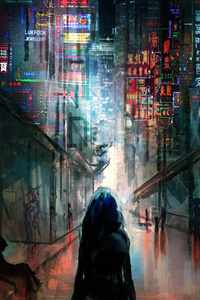 750x1334 Anime Cyberpunk Scifi City Lights Night Buildings Futuristic