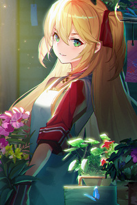 Anime Flowers Blonde Twintails Girl
