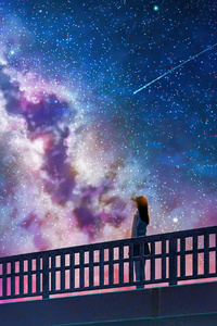 Anime Girl Alone At Bridge Watching The Galaxy Full Of Stars 4k