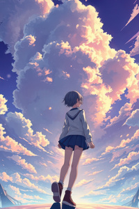 Anime Girl Alone With The Sky (750x1334) Resolution Wallpaper