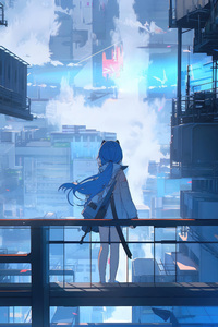 1440x2960 Anime Girl Amidst The City Of Dreamers