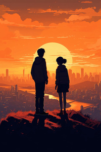 2160x3840 Anime Girl And Boy Watching Sunset 4k