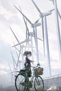 640x960 Anime Girl Bicycle