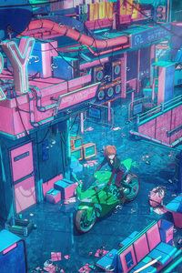 Anime Girl Biker Roaming The Sci Fi World (640x1136) Resolution Wallpaper