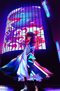 Anime Girl Billboard Neon City 4k