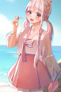 Anime Girl Blowing Bubbles (320x568) Resolution Wallpaper