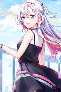 Anime Girl Blue Eyes Clouds 4k