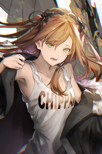 Anime Girl Brown Hair Green Eyes (320x568) Resolution Wallpaper
