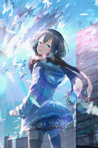 Anime Girl Building Lights 4k (240x320) Resolution Wallpaper