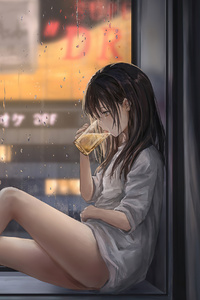 Anime Girl Cat Raining 4k (1280x2120) Resolution Wallpaper