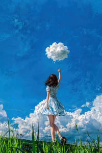 Anime Girl Chasing Blue Sky Dreams (640x1136) Resolution Wallpaper
