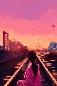 1125x2436 Anime Girl Chill Time With Starbucks On The Train Track