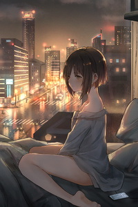 Anime Girl City Lights 4k (1440x2960) Resolution Wallpaper