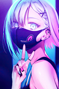 Anime Girl City Lights Neon Face Mask 4k