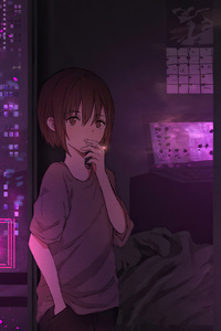1080x2280 Anime Girl City Night Neon Cyberpunk 4k