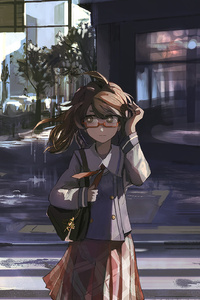 Anime Girl Crossing The Street (800x1280) Resolution Wallpaper